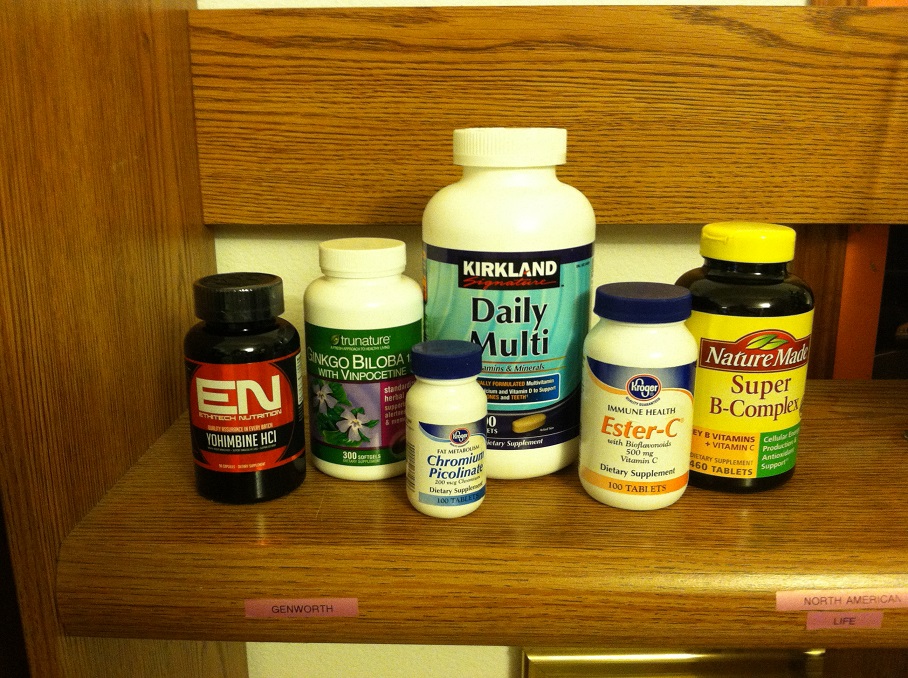 six bottles of dietary supplements