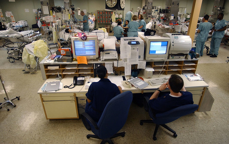emergency room personnel using computer system
