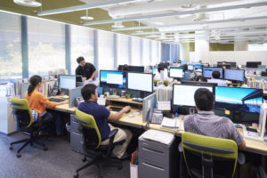 workers at computer workstation