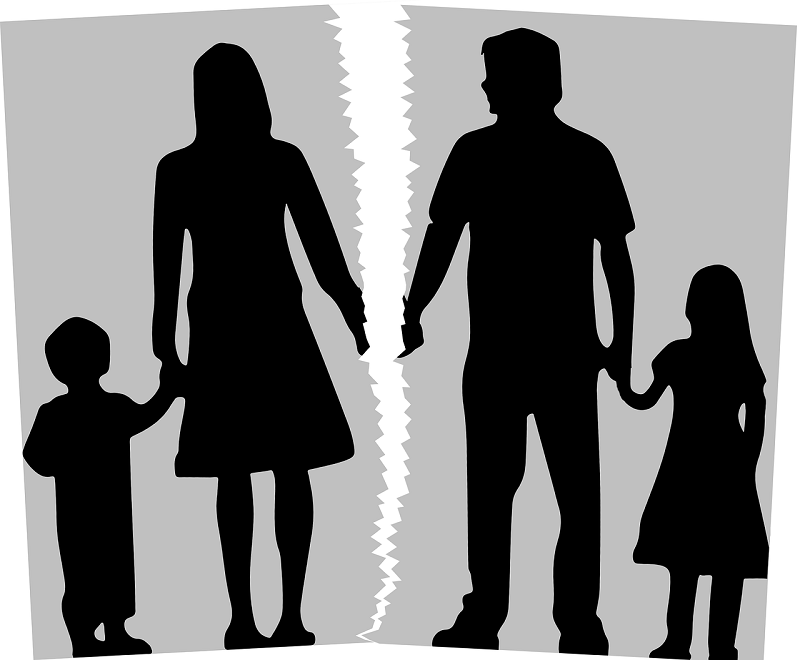 silhouette of family torn in the middle