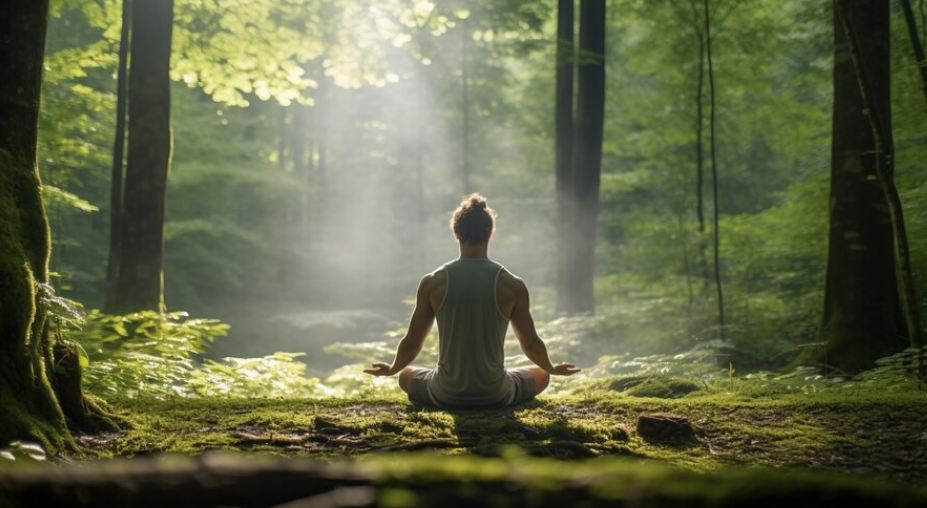 Woman meditating in nature.